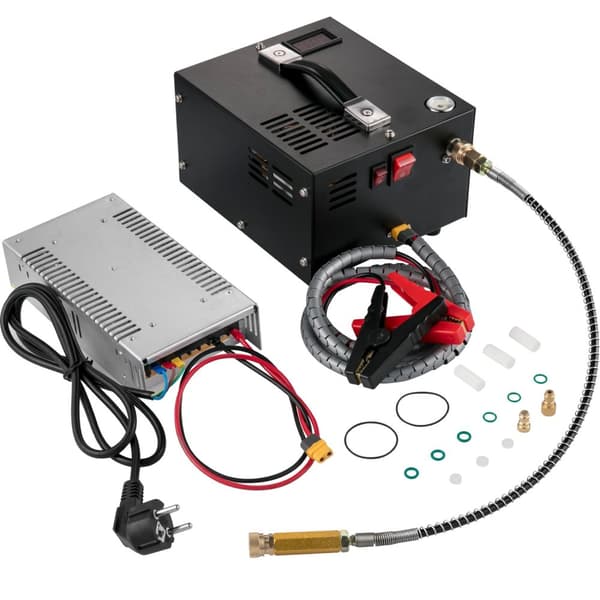 AC 220V/DC 12V 300W 30MPa/300Bar bärbar elektrisk PCP-luftkompressor med tryckmätare/LED-skärm/kylfläkt, lätt att ansluta