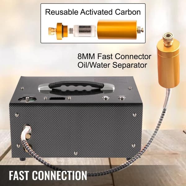 300Bar 12V/220V bärbar PCP-luftkompressor elektrisk pump med automatisk avstängning/LED-belysning, 8MM snabbkoppling