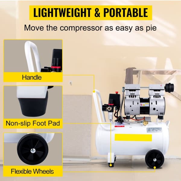 1,5HP/1100W 7 bar 1440RPM 200L/min högeffektiv oljefri luftkompressor med 30L tank, stark kraft, lågt ljud, bärbar design