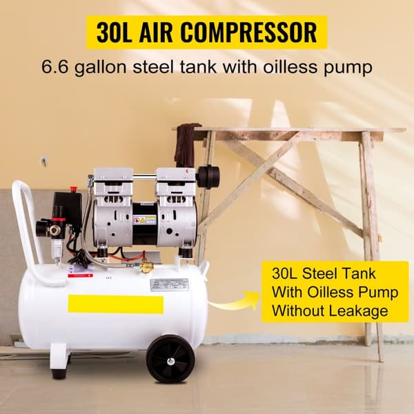 1,5HP/1100W 7 bar 1440RPM 200L/min högeffektiv oljefri luftkompressor med 30L tank, stark kraft, lågt ljud, bärbar design