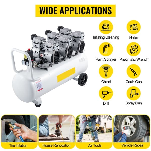 3HP/2200W 495L/min 8 bar bärbar högeffektiv luftkompressor med 100L tank och oljefri pump, tyst kopparmotor, säker design