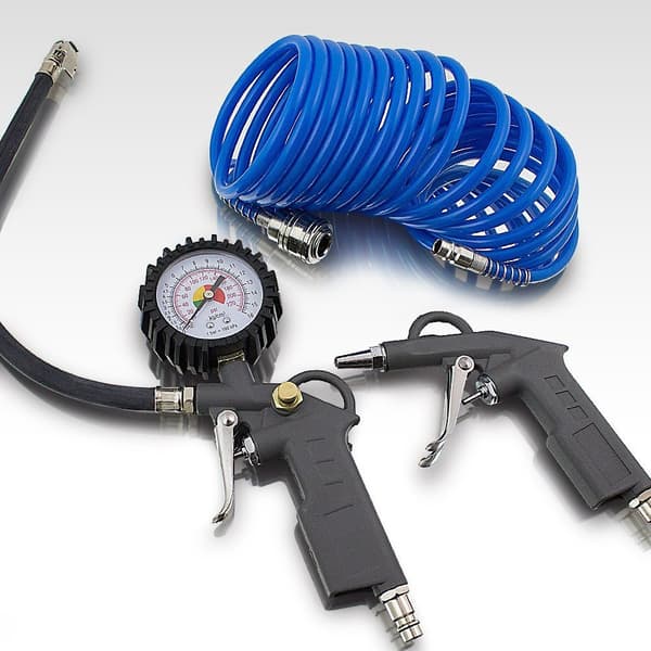 Pneumatisk sæt, blæsepistol, trykmåler, 3 stk