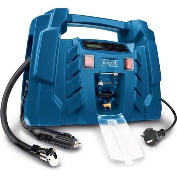 Bärbar kompressor med elektronisk tryckjustering - Scheppach AIR FORCE 5 - 1500 W - 8 bar (bil/cykel/ballong)
