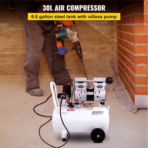 1,1HP/850W 115 PSI 30L oljefri luftkompressor med tryckmätare och säkerhetsventil, hög effektivitet, säker drift, lätt att flytta