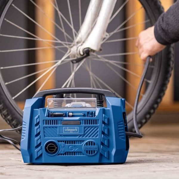 SCHEPPACH 20V IXES 10 bar hybrid elektrisk kompressor - Strömförsörjning: batteri/nätaggregat/cigarettändare - utan batteri eller laddare - Airforce 6