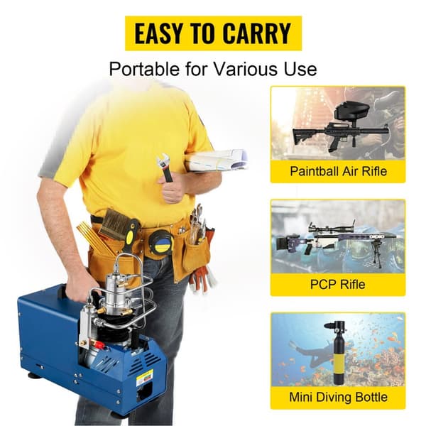 1800W 4500PSI 2800R/min högtrycks PCP luftkompressor, PCP luftpump, manuellt stopp, vattenkylning, lätt att bära