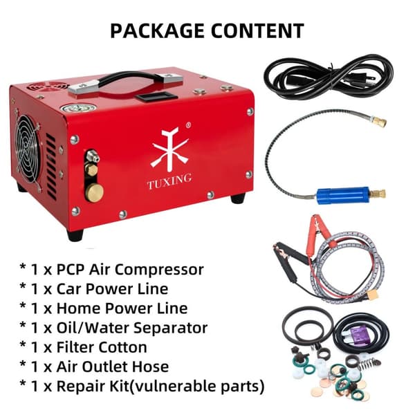 TUXING PCP Luftkompressor, 300Bar Tryck, Flera Spänningsalternativ,Allmän version, 220V