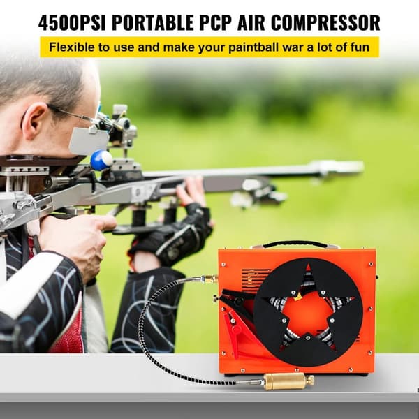 12V/220V 350W 4500psi/300bar bärbar PCP luftkompressor med inbyggd fläkt och adapter, automatiskt stopp, säker att använda