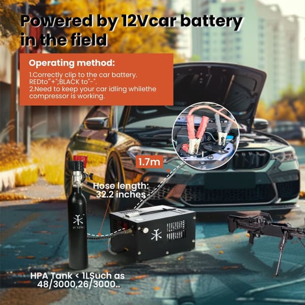 300W 220V/12V 300Bar bärbar PCP högtryckspump med överhettningsskydd, PCP luftkompressor, snabb uppblåsning