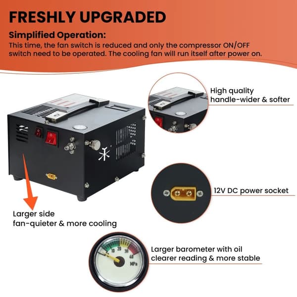 4500psi/300bar/30Mpa PCP luftkompressionspump med överhettningsskydd, 220V/12V bärbar luftkompressor, snabb uppblåsning