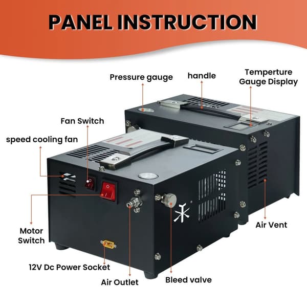 4500psi/300bar/30Mpa PCP luftkompressionspump med överhettningsskydd, 220V/12V bärbar luftkompressor, snabb uppblåsning