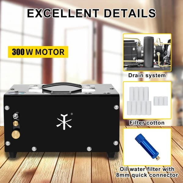 4500PSI 12V/220V bärbar säker högtrycks PCP-luftkompressor med inbyggd olje-vattenseparator, automatiskt stopp