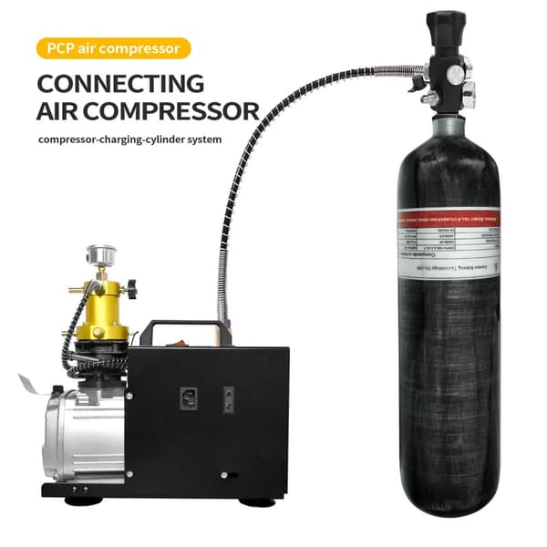 300Bar 3L kolfiber cylinder med dubbel mätare ventil, 4500psi högtryckstank med M18*1,5 gänga