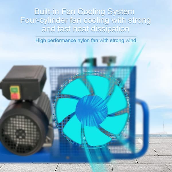 2,2kw 300Bar 100L/min dykning PCP luftkompressor med 4 högtryckscylindrar för 0-12L tank, autostopp, andningsluft standard