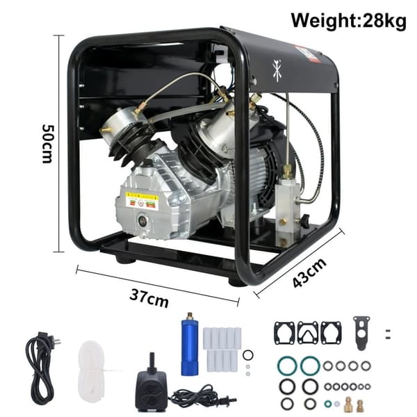 2200W 4500psi 45L/min 2-stegs PCP luftkompressor med inbyggd olje-vattenseparator för 0-6,8L dykcylinder, manuellt stopp