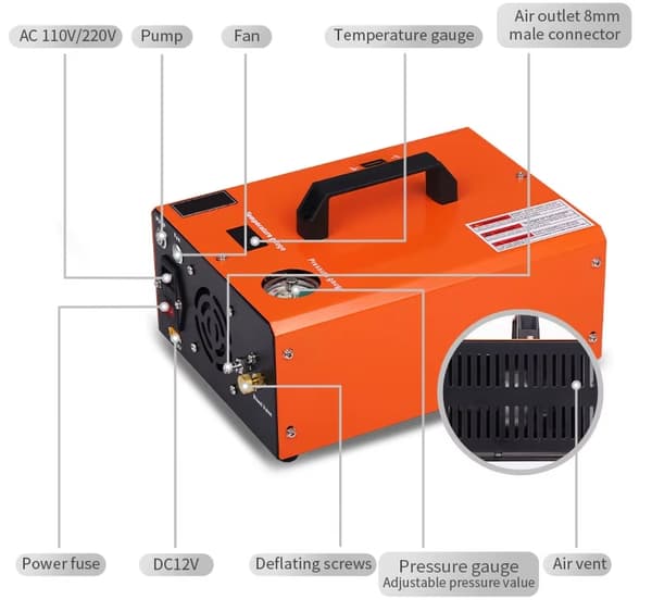 300Bar/4500 psi 12V/220V PCP luftkompressor med inbyggd adapter, fordon högtrycks PCP pump