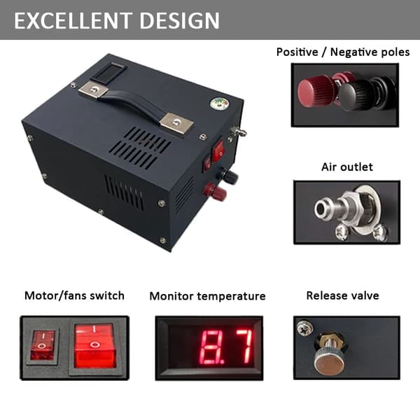 300W 12V bärbar PCP luftkompressor för dykartank, 220V PCP kompressorpump med inbyggt kylsystem, synligt instrument