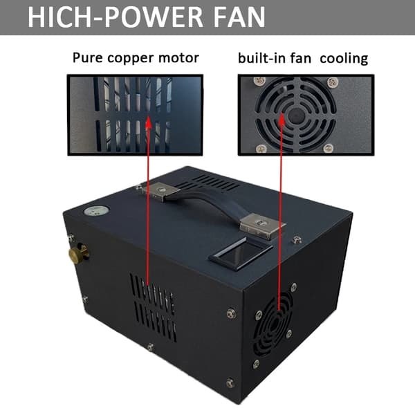 300W 12V bärbar PCP luftkompressor för dykartank, 220V PCP kompressorpump med inbyggt kylsystem, synligt instrument