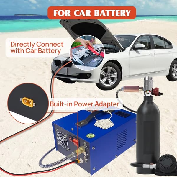 300Bar/4500psi 350W 12V/220V bärbar PCP-luftkompressor med explosionssäker ventil för dykcylindrar, snabbare värmeavledning