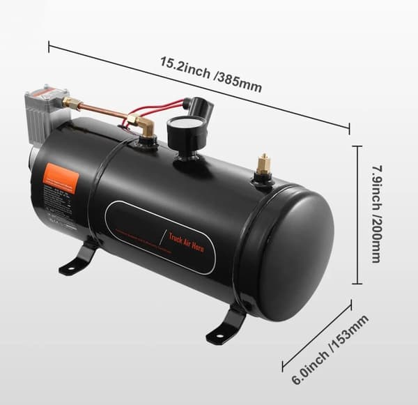 90-120 PSI 12V 3L horn luftkompressor med tank, stark lufttäthet, stötdämpande och hög temperaturbeständig