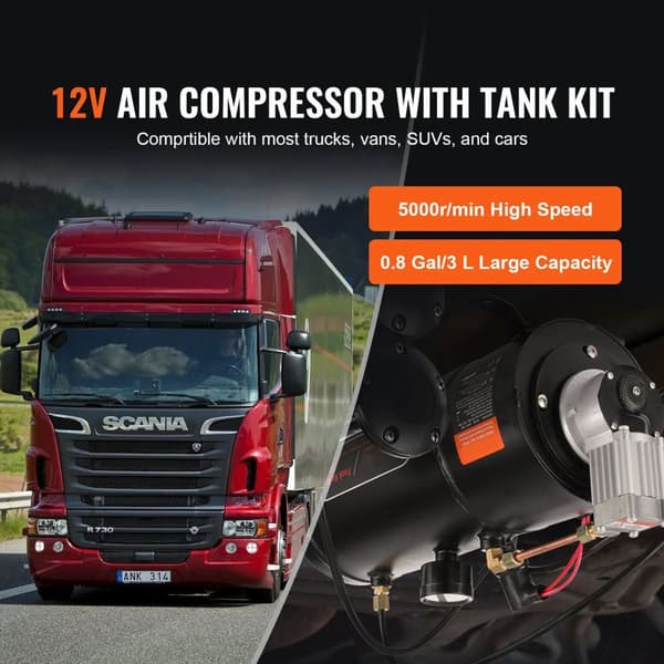 90-120 PSI 12V 3L horn luftkompressor med tank, stark lufttäthet, stötdämpande och hög temperaturbeständig