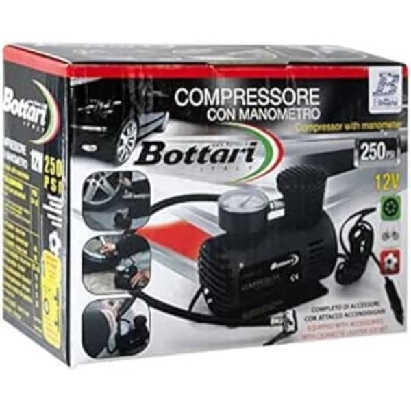 Kompressor stark 12 V - 250 psi 17 atm med manometer och cigarettändaranslutning