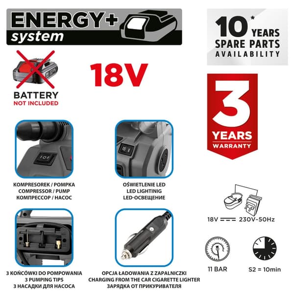 Energi+ 18V kompressor uden batteri