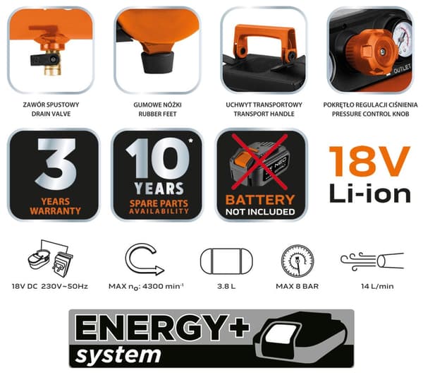 Kompressor 8 bar 3,8 l, utan batteri