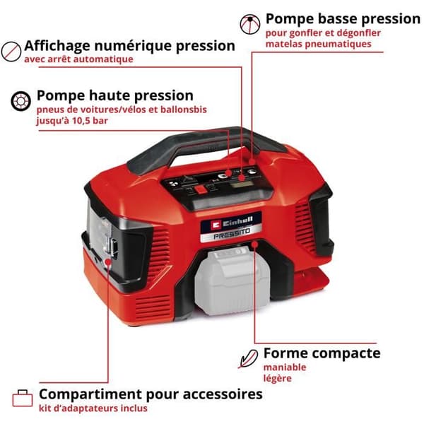 Einhell Trådlös Kompressor PRESSITO 18/21 Power X-Change (18V, automatisk avstängning) Levereras utan batteri eller laddare.