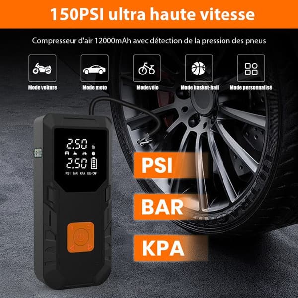 AWESAFE Smart Bilt Sartare, Bärbar luftkompressor, 12V bilstartare och 3-i-1 strömbank