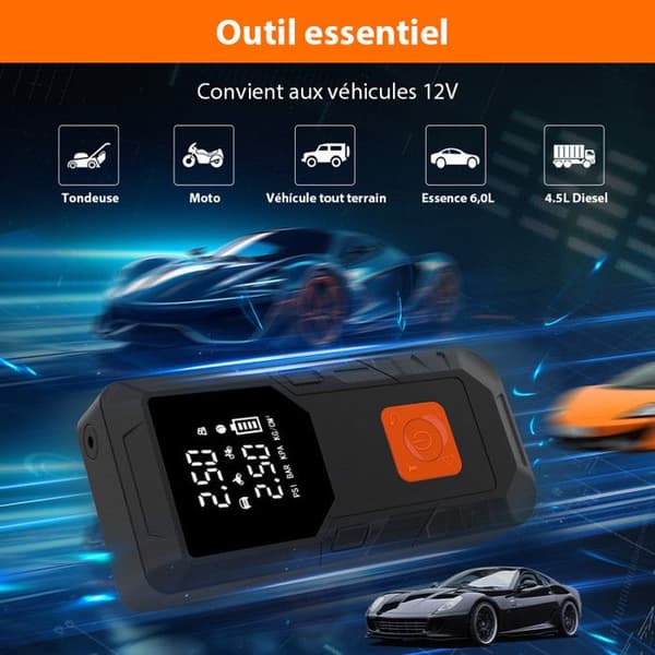 AWESAFE Smart Bilt Sartare, Bärbar luftkompressor, 12V bilstartare och 3-i-1 strömbank