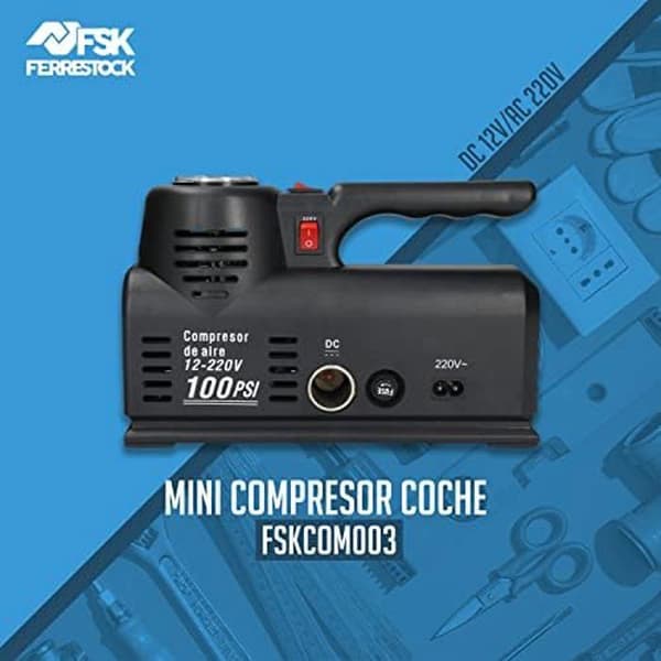Kompressor - FERRESTOCK - Minibilkompressor - 12 V och 220 V - 250 psi - Bärbar