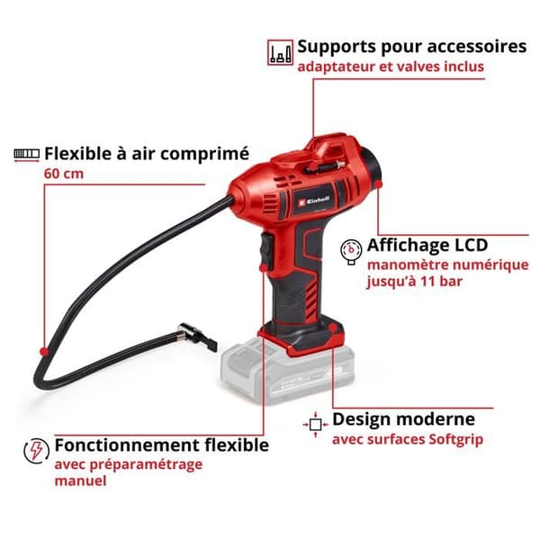 Einhell Trådlös bilkompressor CE-CC 18 Li-Solo Power X-Change (18 V, 11 bar max) Levereras utan batteri eller laddare