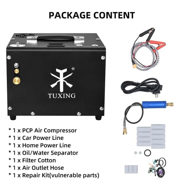 TUXING PCP Luftkompressor, Högtryck 300Bar, Bärbar Design,220V, Auto stopp Version