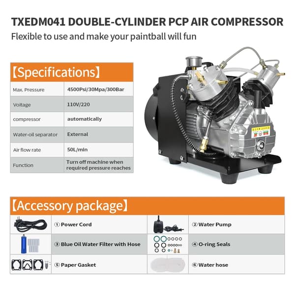 PCP Luftkompressor, Högtryck 4500Psi, Effektivt Vattenkylsystem,ny, 220V