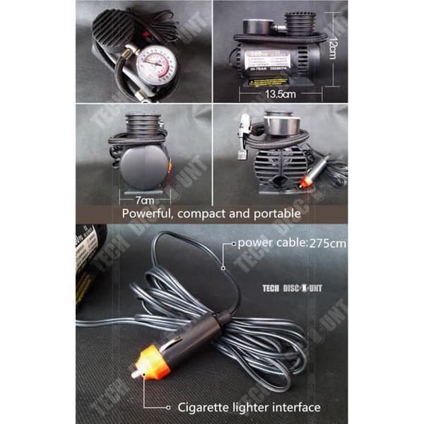 Däckpump - Ej specificerat - Bärbar - Cigarettändare - Svart - 170x125x90mm