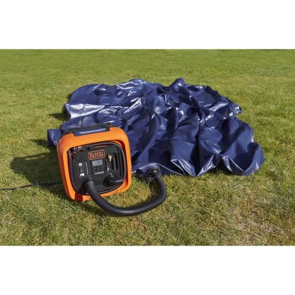 BLACK+DECKER ASI400-XJ trådbunden inflator-kompressor med 1 nål och 2 spetsar - 11 stänger, 160 PSI - 12 V cigarettändare