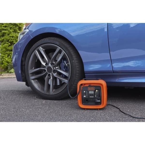 BLACK+DECKER ASI400-XJ trådbunden inflator-kompressor med 1 nål och 2 spetsar - 11 stänger, 160 PSI - 12 V cigarettändare