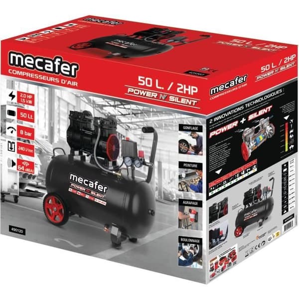 Power'n tyst kompressor 8bar - 50L - 2HP MECAFER