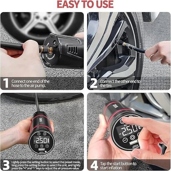 Bärbar Luftkompressor - MÄRKE - Mini Kompressor - 150 PSI - USB Uppladdningsbar - LED