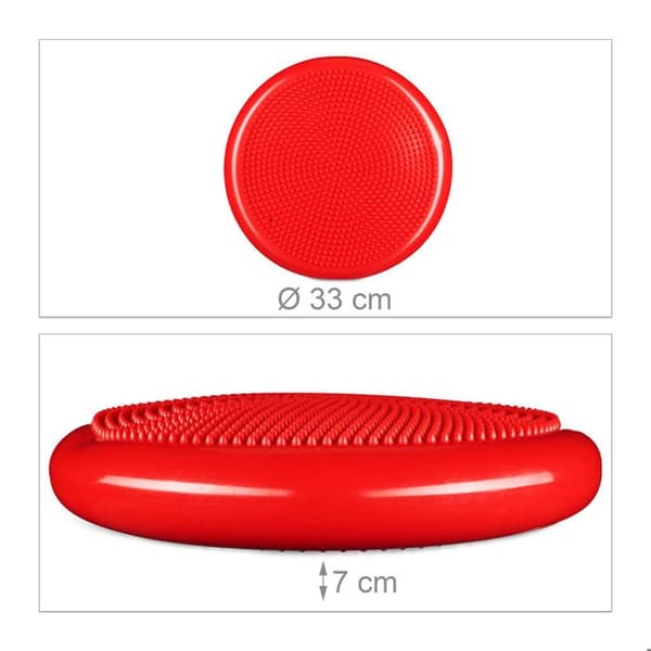 Relaxdays Luftkudde med piggar 33 cm luftpump balansfitness diskbalanskudde, röd