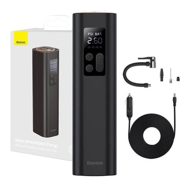 Baseus Portable Car Air Compressor - Elektrisk luftpump 12V LED-lampa - Digital Display - Svart