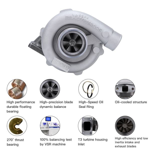 T04E Turboaggregat, Universell Passform för 1.5L-2.5L Motorer, Ökar Hästkrafter Upp till 300+HK, Oljekyld