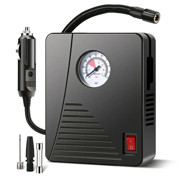 Bærbar bil luftpumpe, 100 PSI maksimalt tryk, 35L/min luftvolumen, kompakt design,Dækoppustningsapparat