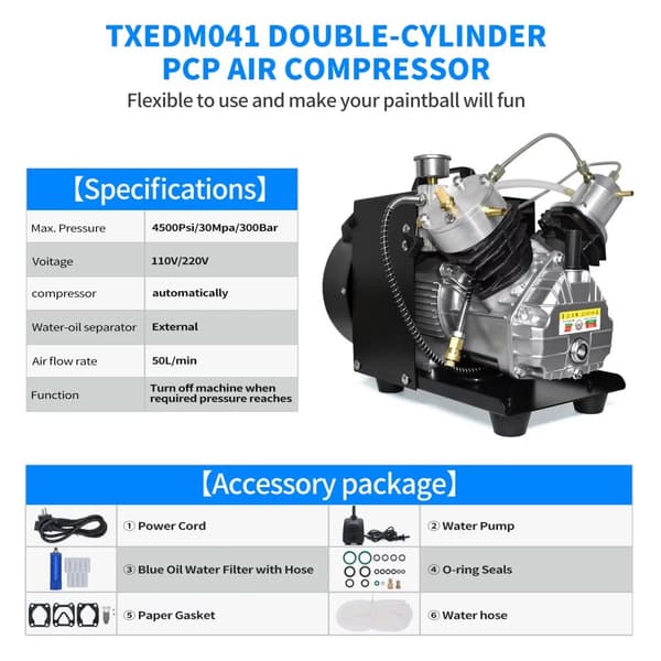 Korkean paineen PCP-ilmakompressori, automaattinen sammutus, tehokas ilmavirta,TXEDM041, 220V