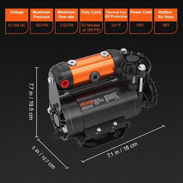 VEVOR Auton Ilmakompressori, 12V 150PSI, Nopea Täyttö 3.5CFM,12V 150PSI 3.5CFM