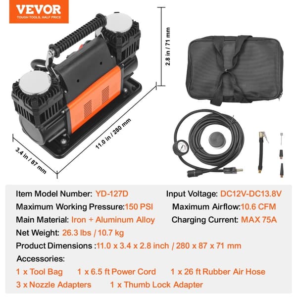 VEVOR Renkaan täyttölaite, nopea täyttö, kestävä rakenne, 150 PSI,YD-127D