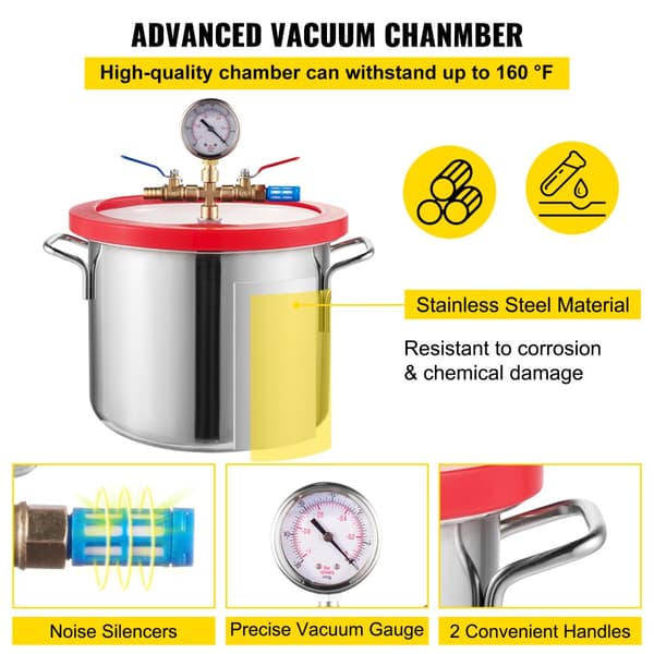 Vakuumafgasningskammerkit, 1,5 gallons kapacitet, 3 CFM pumpe, højstyrke rustfrit stål,3CFM 1.5Gallon, EU