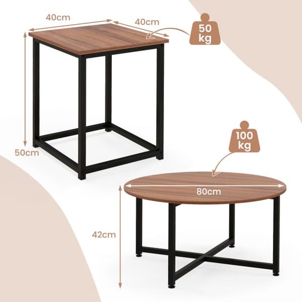 Kaffebord Set, 80x42 cm, 40x40x50 cm, Valnöt & Svart