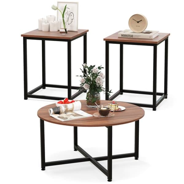Kaffebord Set, 80x42 cm, 40x40x50 cm, Valnöt & Svart